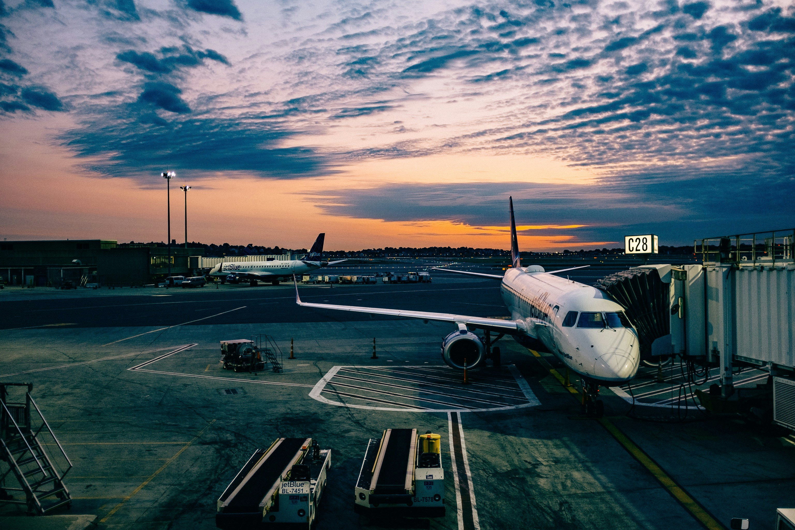 Aircraft on airport runway at night
